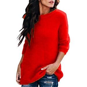 Mohair Jumpers for Women Fitted Knit Jumper Womens Ladies Oversized Crew Neck Knitted Jumper Pullover Sweaters Women Fluffy Top Sweater Loose Cosy Casual Thick Large Plus Size Trendy Warm Red S