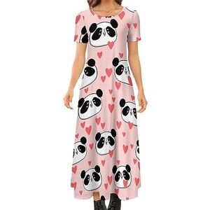 Songting Panda Heart Women's Summer Casual Short Sleeve Maxi Dress Crew Neck Printed Long Dresses S