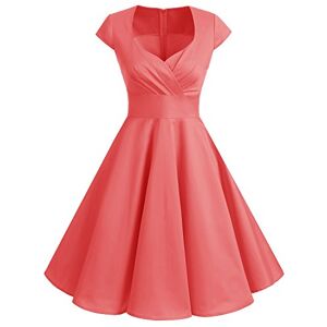 Bbonlinedress Women's 50s 60s A Line Rockabilly Dress Cap Sleeve Vintage Swing Party Dress Coral M