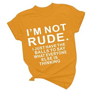 Summer Tops For Women Uk 0307a76429 Funny Tshirts Shirts for Women Summer Shirts Short Sleeve Tops UK Ladies Tops and Blouses Im Not Rude. Wearable Fun Letter Print Top Crewneck Shirts Unisex Pattern Casual Fashion Tops Yellow L