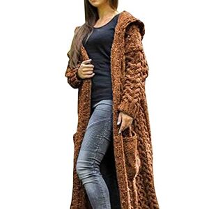 Visky Women Cardigan Long Sweater - Hooded Cardigan With Pockets Ankle Length Coats Chunky Knit Open Front Maxi Cardigan Kimono