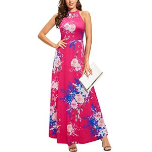 STYLEWORD Women's Floral Print Sleeveless Off Shoulder Elegant Summer Dress Ladies Halter Neck Maxi Long Dress(Floral32,L)