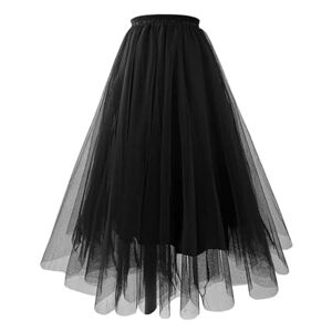 KOGORA skirt Mesh Pleated A-Line Skirt For Women Summer High Waist Mid-Length Tulle Skirt For Women-Black-L