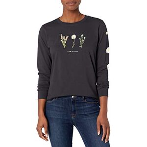 The Life Is Good Company Life is Good Women's Floral Cotton Tee Graphic Long Sleeve Crewneck T-Shirt, Wildflower, Wildflower Jet Black, L