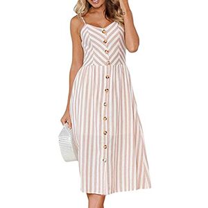 TYQQU Women Spaghetti Strap Button Down Strappy Loose Fit Tunic Dress Beach Party Printed Dress Brown L