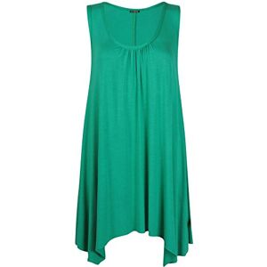 Purple Hanger Womens Sleeveless Ladies Stretch Gathered Round Neck Uneven Hem Long Vest T-Shirt Top Jade Green 8-10