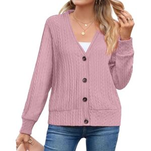 Anyhold Women's Long Sleeve Knit Cardigan Sweater Open Front Button Down Outwear Coats 2X-Large, Pink