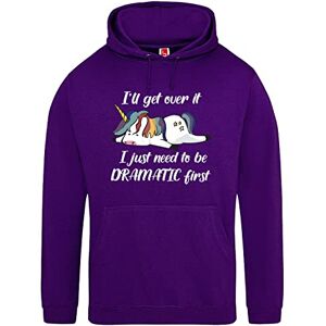 Beyondsome Womens Hoodie Unicorn Horse Ladies Sweatshirt Sweater Hooded Pullover Top, Purple/White Text, L