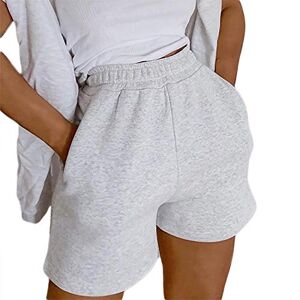 Geagodelia Womens Jersey Shorts with Pockets Elasticated High Waisted Sweat Shorts Soft Ladies Gym Running Shorts Loose Casual Summer Going Out Lounge Shorts (Grey, L)