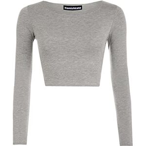 Hamishkane Ladies Plain Round Neck Long Sleeve Crop Top Casual Basic Summer T-Shirt Grey