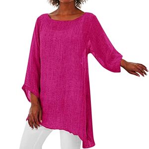 Amazon Wearhouses Clearance Womens Swing Irregular Hem Baggy 3/29 Sleeve Tops for UK Crew Neck Plus Size Cotton Linen Blouse Shirt Ladies Summer Tunic Tops for Holiday Pink