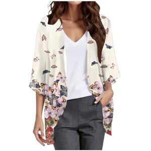 Hd20240506c1 Chiffon Cardigan for Women Open Front Capes Kimono Floral Print Blouses Three Quarters Sleeves Soft Sheer Cover UP Summer Beach Party Holidays Top Plus Size Loose Cardigan