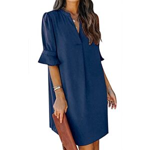 Women's V Neck Tunic Dress Summer T Shirt Casual Mini Dress Puff Half/Long Sleeve Flare Work Dresses Royal Blue XL