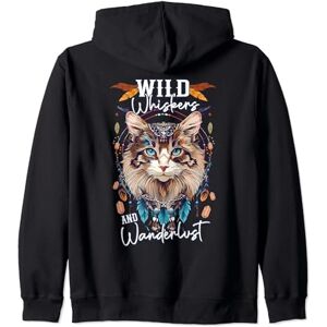 Retro Bohemian Cat Lovers Boho Lovers Designs Boho Cat Bohemian Style Wild Whiskers And Wanderlust Cats Zip Hoodie