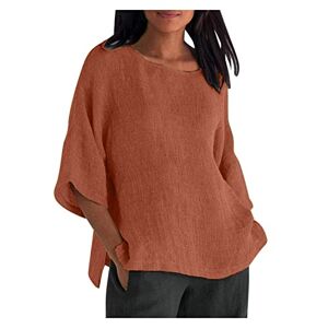 Blouses For Women Uk Long Sleeve Linen Shirt for Women UK Clearance Oversized 3/4 Sleeve Tunic Tops Cotton Linen T-Shirt Loose Fit Boho Tops Plain Summer Tee Shirts Ladies Casual Longline Blouses Plus Size 22 Orange