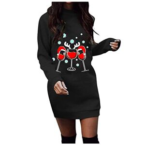 Crewneck T Shirts For Men Heavy Cotton Christmas Jumper Women Sale Promotion Wine Glass Print Jumper Dresses Clearance Round Neck Long Sleeve Pullover Dress Longline Sport Tops Xmas Holiday Slim Fit Dresses Leisure Party Loungewear