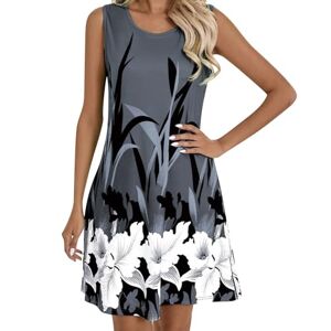 OverDose Boutique Ladies Foreign Trade Flower Printed Vest Casual Sleeveless Dress Women's Clothing Floral Dresses for Women Sleeveless (Grey, S)