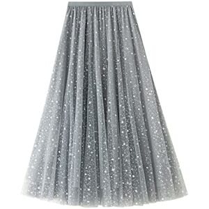 Amazon New Arrivals Skirt XUnion Gray Skirt for Girls 2022 Clothes Regular Fit Long Midi Knee Length Sequin Sparkly High Cut Mesh Modest Skirt 0A 0A One Size