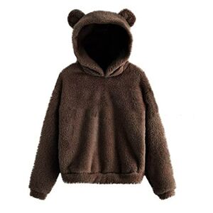 Fluffy Hoodie Winter Warm Lovely Fuzzy Teddy Bear Hoodie Women Cat Ear Plush Hooded Jumper Fleece Faux Fur Fluffy Flannel Pullover Sweatshirt Fluffy Cute Casual Soft Cozy Chunky Cropped Tops Outwear UK Plus Size