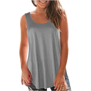 Haolei Women Sleeveless Crop Tank Tops UK Retro T Shirt Side Split Lagenlook Round Neck T-Shirt Sports Gym Work Shirts Ladies Sleeveless Slim-Fit Stretch Tee Shirts Gray