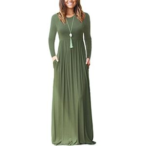 PCEAIIH Women's Casual Long Sleeve Maxi Dress Loose Long Dresses with Pockets (XXL-Army Green)