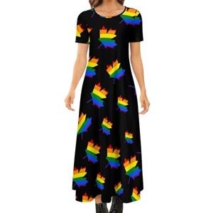 Songting Canada LGBT Pride Women's Summer Casual Short Sleeve Maxi Dress Crew Neck Printed Long Dresses S