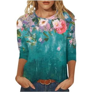 Generic 3/4 Sleeve T Shirts for Women UK Round Neck Floral Print Tops Ladies Summer Loose Fit Casual Blouse Dressy Going Out Tunics Mint Green