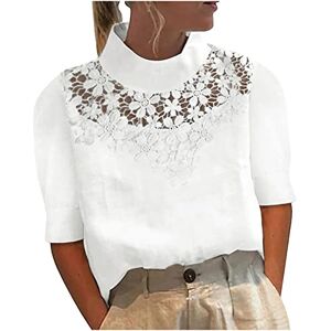 Christmas Sale Short Sleeve Blouses for Women Cut Out Summer Blouse Casual Loose Womens Tunic Tops High Neck Linen Tops for Women Lace Blouse for Women UK for Work Business Office White