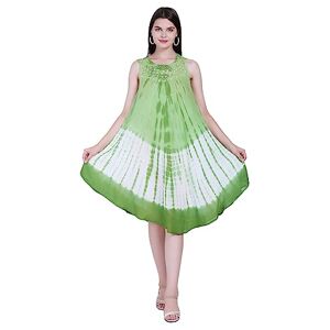 C & S shop5pound.com New Women Summer Kaftan Floral Design Umbrella Cut Dress Printed Design UK 12 to 24 (GREEN-1520)