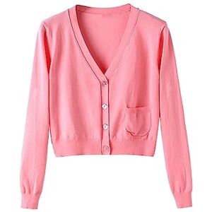 TYUSGH Women Cover Ups V Neck Button Down Cardigan Pocket Long Sleeve Sweater Plus Size Jacket Solid Color Knitted Sweater for Daily Holiday Pink