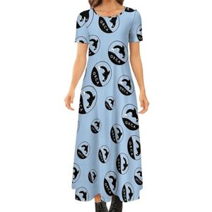 Songting Killer Orca Whale Women's Summer Casual Short Sleeve Maxi Dress Crew Neck Printed Long Dresses S