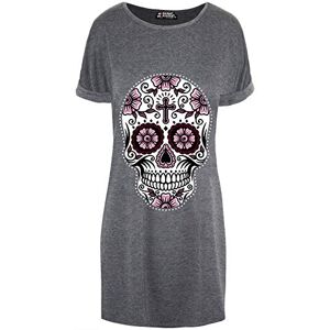 Fashion Star Womens Pink Skull Flowers Tunic Halloween Dress Sugar Skull Charcoal S/M (UK 8/10)