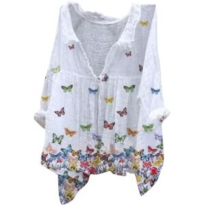 BOTCAM Summer Top Women's Floral Butterfly Print Natural Autumn Scented Fabric Blouses Elegant, sky blue, XXXL