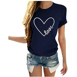 VEMOW Women Casual Short Sleeve O Neck T Shirt Cute Print Heart-Shaped Tee Tops Summer Gift for Girl (Z-Grey-Dark Blue-Navy, M)