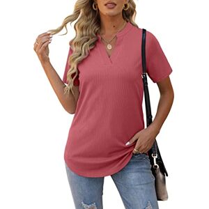 Aokosor Ladies Tops Women V Neck T Shirts Short Sleeve Summer Ribbed Long Tee Shirts Rose Pink Size 22-24