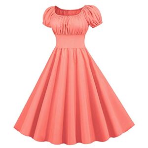 Party Neck Dress 60s Women Vintage Swing Retro 50s Summer Short Sleeve Women's Dress Womens Dresses Wrap (Orange, M)