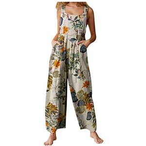 S Day Gift Valentine Gift For Him Women's Summer Vintage Floral Prints Dungarees Casual Loose Sleeveless Wide Leg Jumpsuit Baggy Playsuit Adjustable Suspender Straps with Pockets Overall Long Playsuit Trousers Pants Romper Spring Sale