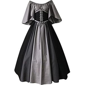 BUKINIE Womens Medieval Vintage Dresses Celtic Long Sleeve Maxi Dresses Renaissance Cosplay Dress Velvet Queen Dress Black, XL