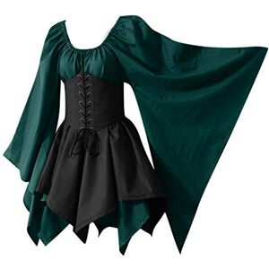 Luckywaqng Carnival Women M Cosplay Costumes Retro Long Sleeve Corset Dress Black Dress Women's Summer (Green, XXXL)