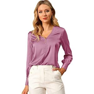 Allegra K Women's Elegant Satin Long Sleeve Vintage Work Blouse Shirt Purple Plum S-8