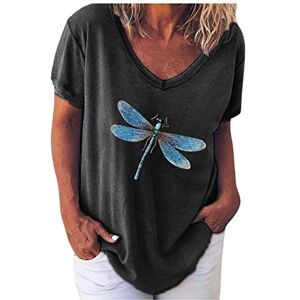 Summer Tops For Women Uk 0307a142525 FunAloe Womens Blouse Short Sleeve Tops Ladies Plus Size Tops Summer Tops for Women UK V Neck Black Shirts Women New T-Shirt Loose Dragonfly Print Shirts 2023 New 3XL Mothersday Gifts