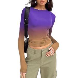 Achlibe Women Long Sleeve Crop Top Y2k Casual Basic Tight Crew Neck Cropped Tee Tshirt Going Out Shirts Blouse (A-Lake Blue, M)