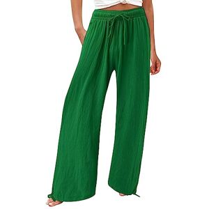 Dbgsdf Cotton Linen Pants for Women 2023 Summer High Waisted Palazzo Pants Drawstring Elastic Waist Wide Leg Loose Long Lounge Trousers with Pockets