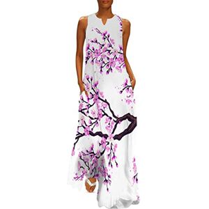 Songting Sakura Tree Cherry Blossoms Women's Ankle Length Dress Slim Fit Sleeveless Maxi Dresses Casual Sundress L