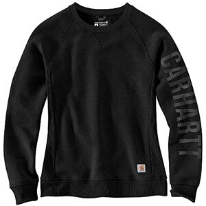 Carhartt Women's Relaxed Fit Midweight Crewneck Block Logo Sleeve Graphic Sweatshirt, Black, Large