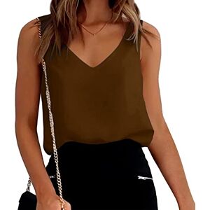 Generic Tops for Women Satin Tank Top Silk Satin Cami Summer Vest Shirt V-Neck Sleeveless Camisole Sleeveless Blouse Top Plain Vest Blouse Tops Women, brown, S