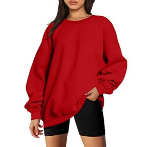 ReSin90s Womens Sweatshirts Casual Easy Solid Color Long-Sleeves Round Neck Blouse Top Women Sweatshirts Hoodies Polo Shirts for Women Uk Xmas Jumpers for Women Long Sleeve Pullover Red