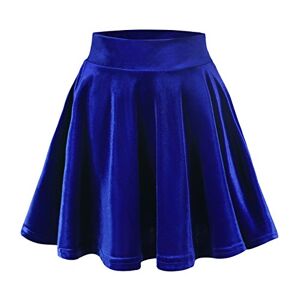 Urban GoCo Women's Vintage Velvet Mini Flared Skater Skirt (L, Royal Blue)