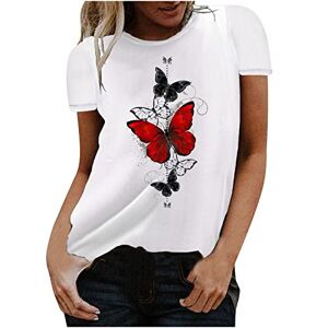 Amhomely Summer T-Shirts for Women - Women's Casual Rose Flower Print Crewneck Short Sleeve Tops Loose T Shirts Pullover Tops Clearance Plus Size Elegant Office Shirts UK Size S-5XL