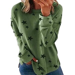 Clodeeu Women's Long Sleeve Sweatshirt Fall Casual Star Print Crewneck Blouse Pullover Shirts for Vacation Travel Daily Green